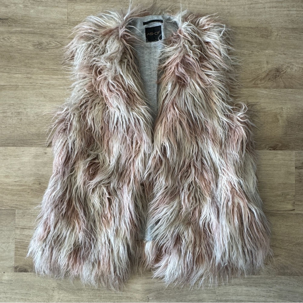 AS by DF Faux Fur Shag Vest Beige Brown Blush Open Front